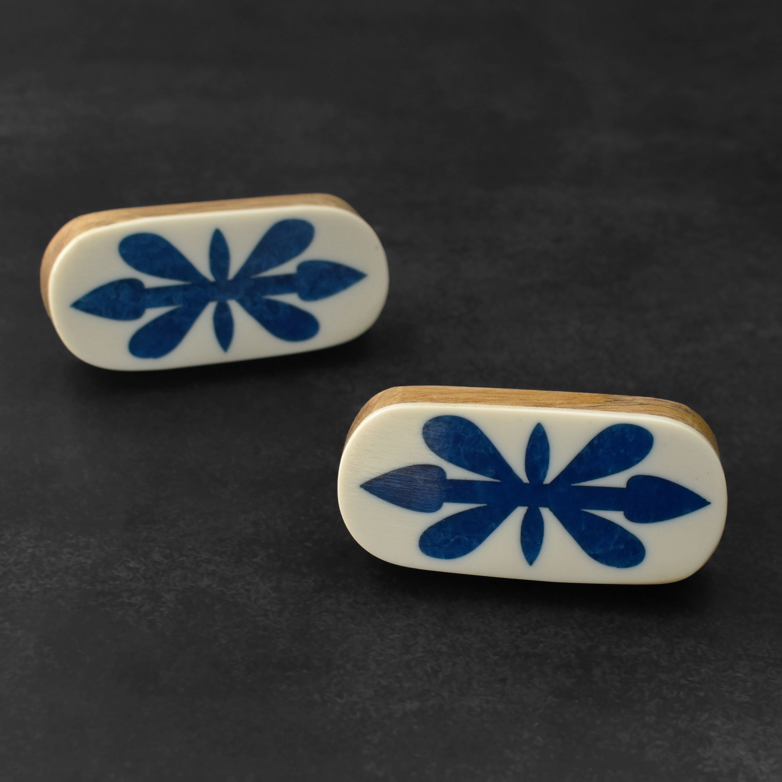 White and Blue Inlay Cabinet Drawer Handle Wooden Door Handles Dresser Pull 12