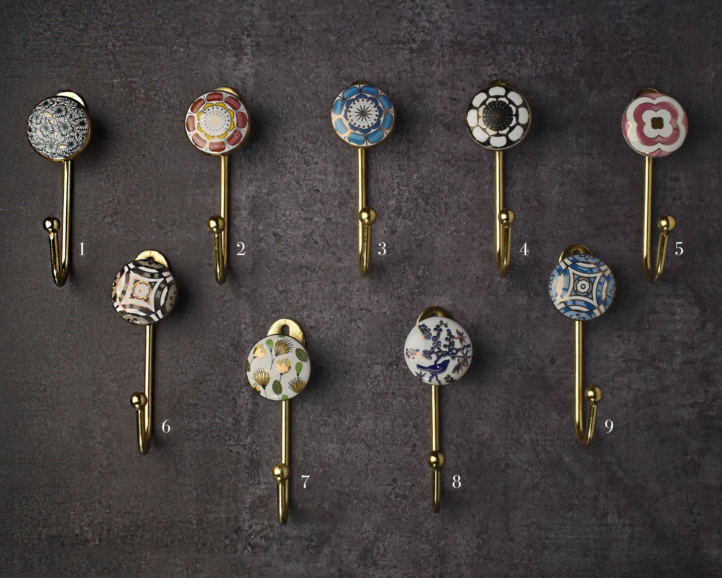 Unique Hooks Decorative Ceramic Gold Coat Hooks Vintage Wall Hooks Coat Rack Wall M ...