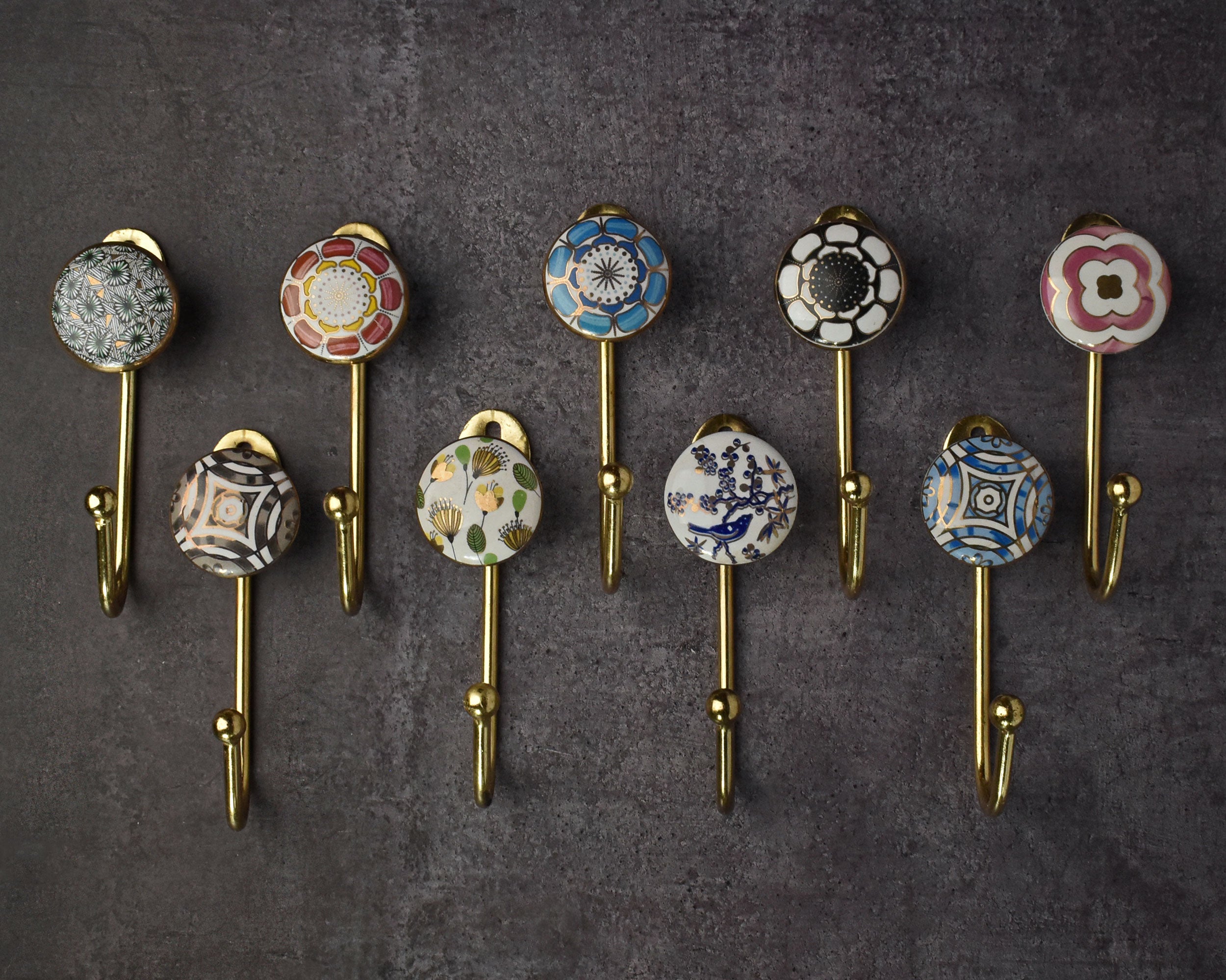 Unique Hooks Decorative Ceramic Gold Coat Hooks Vintage Wall Hooks Coat Rack Wall M ...