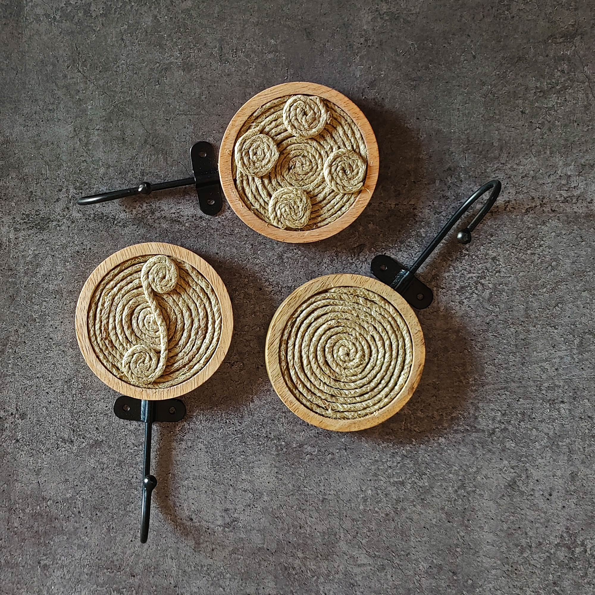 Set of 3 Handmade Wooden Wall Hooks Key Hangers, Boho Jute Hooks Keys –  Brook And Birch