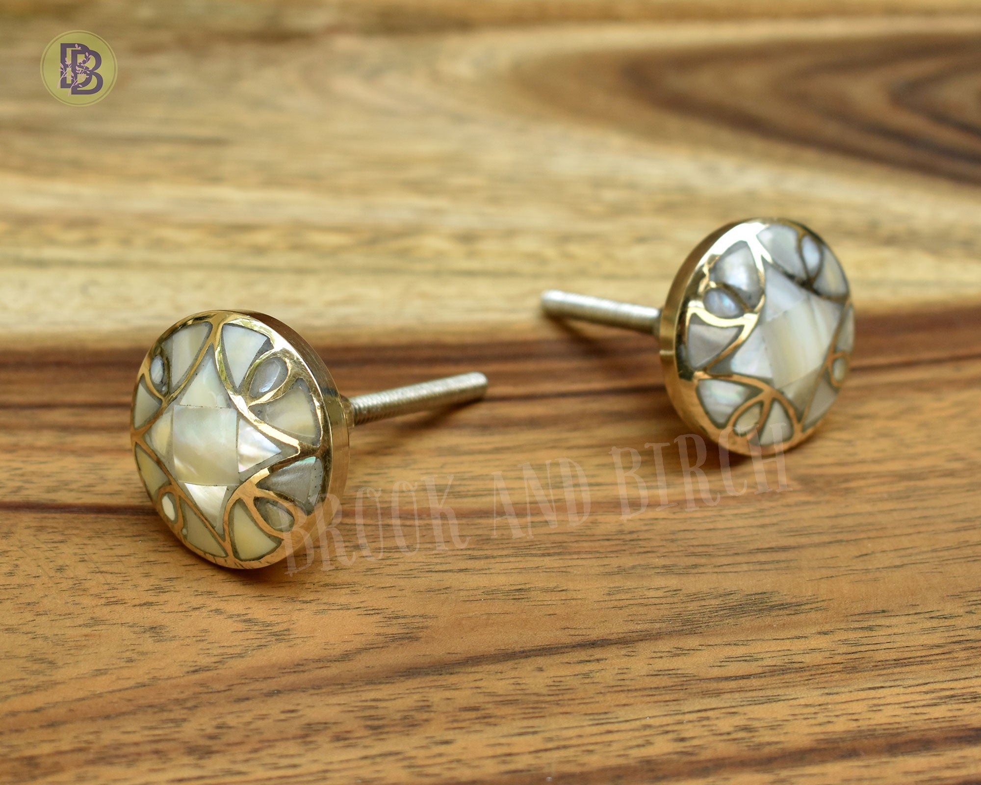 Mother of Pearl Brass Cabinet Drawer Knobs, Brass Cabinet Knob and Pull, Gold Knobs Style 2 / Set of 6