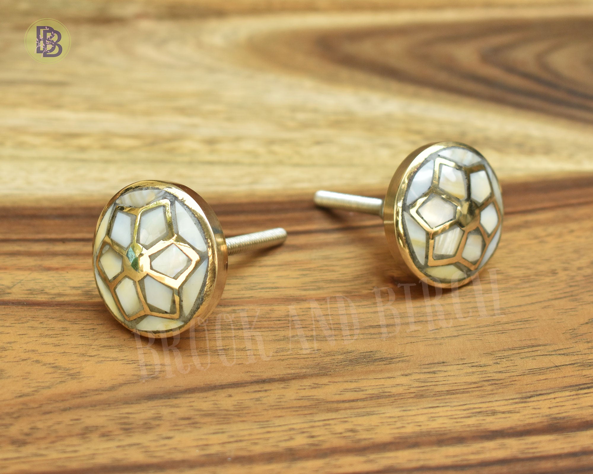 Mother of Pearl Brass Cabinet Drawer Knobs, Brass Cabinet Knob and Pull, Gold Knobs Style 6 / Set of 2
