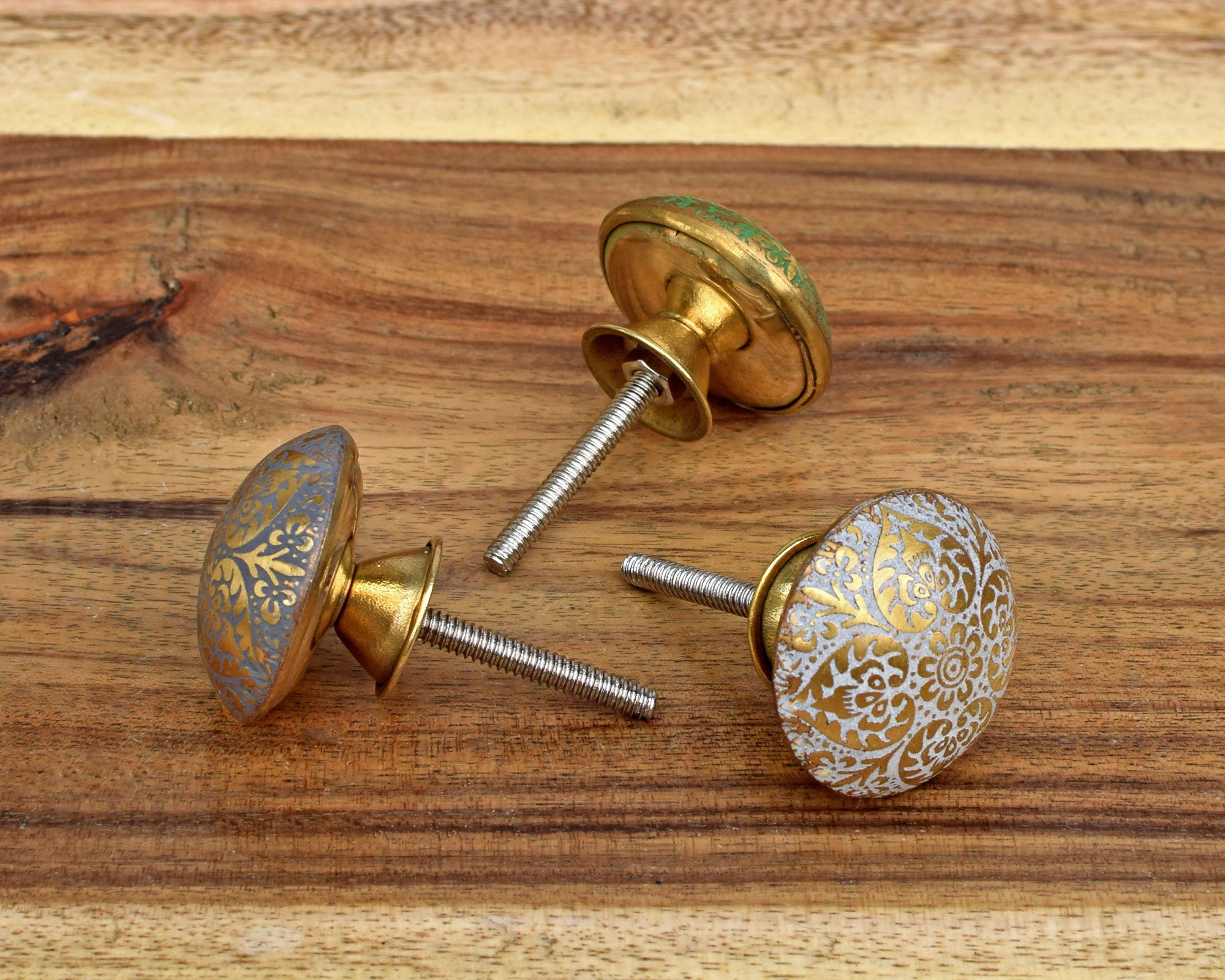 Moroccan Brass Knobs Cabinet Door Knobs Brass Dresser Drawer Knob and Pull Gold Kitchen Knobs Grey / Set of 10