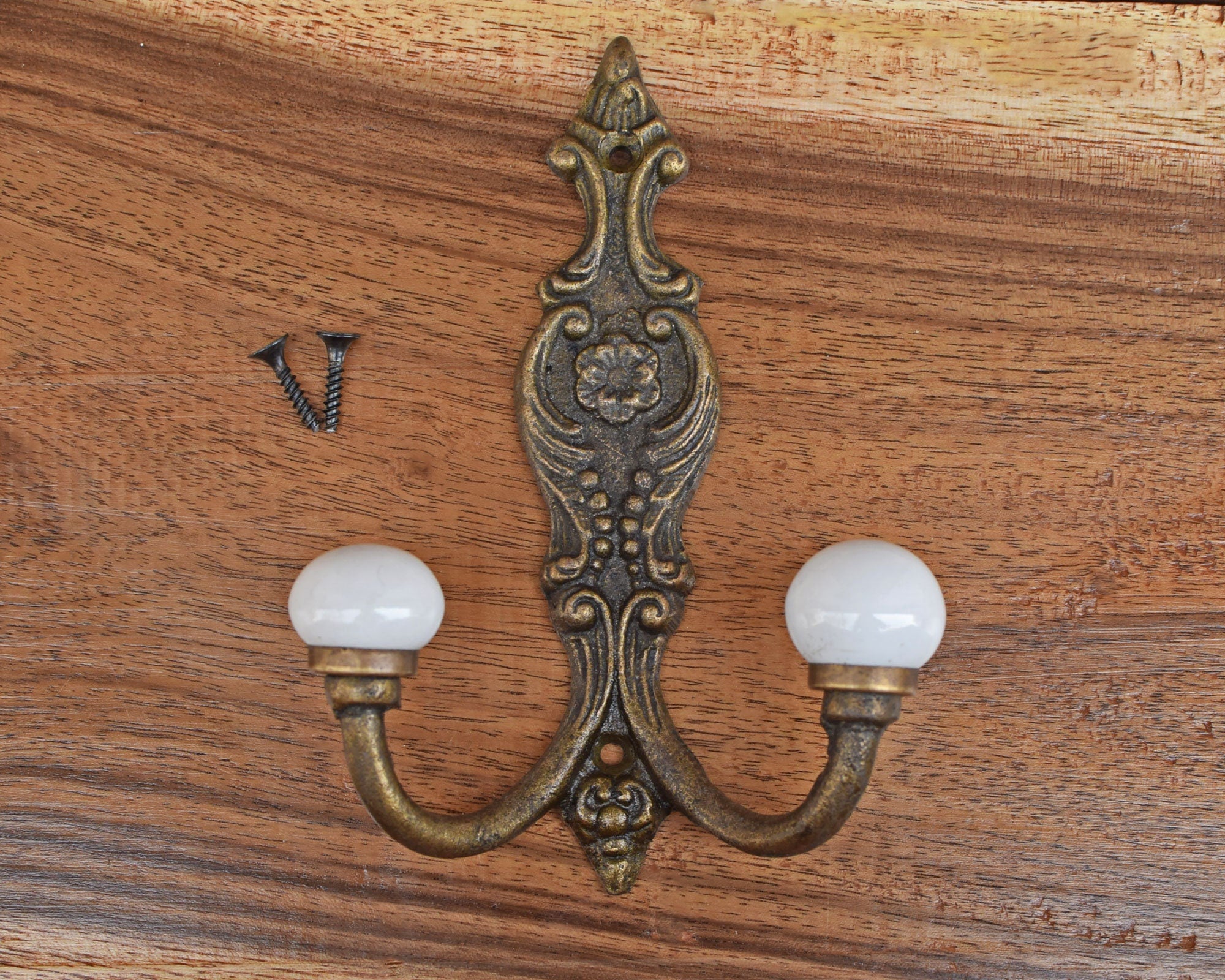 Cast Iron Coat Hook with Ceramic Knobs,Antique Wall Hook, Towel