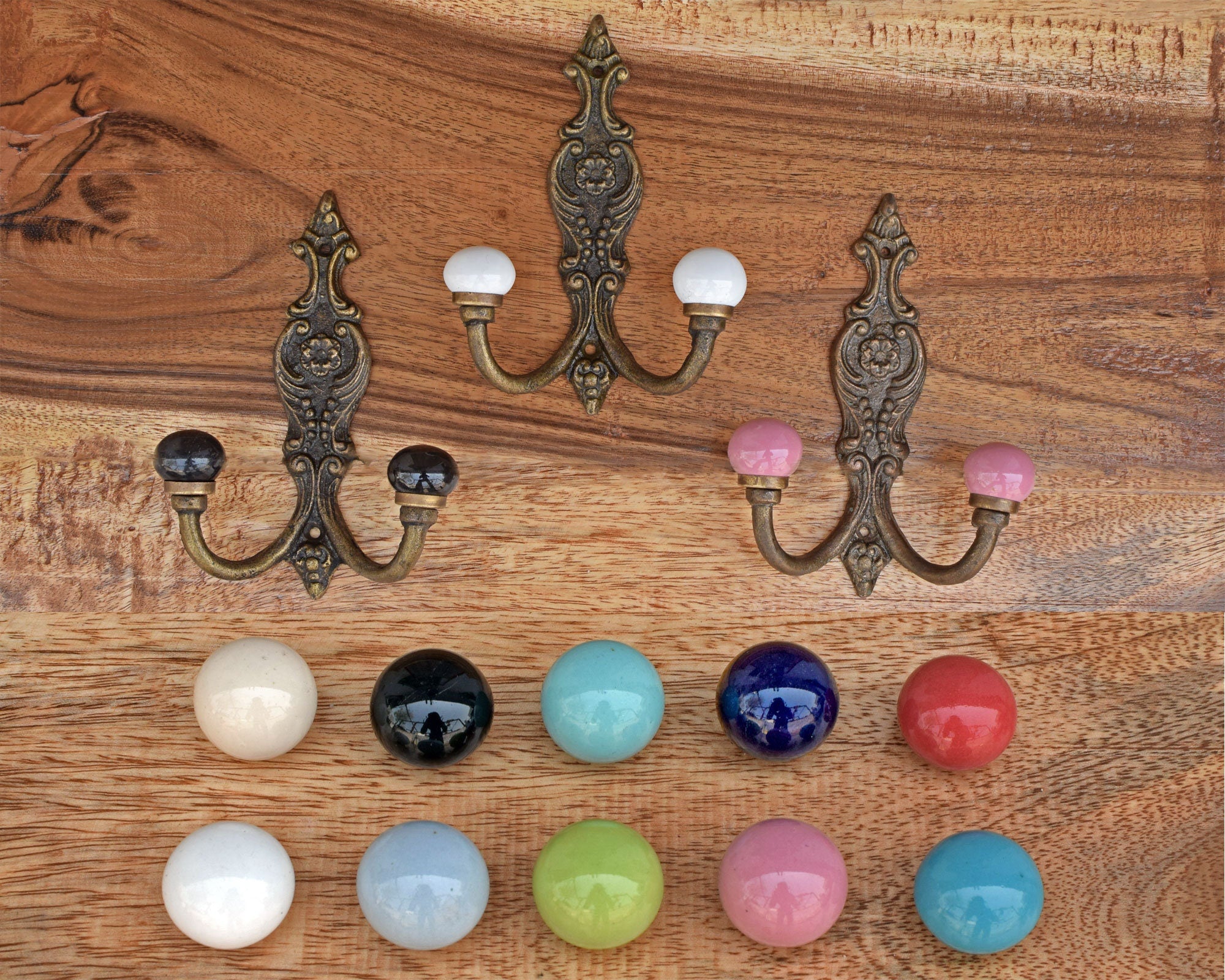 10 Vintage Cast Iron School Coat Hooks – Ceramic Number Inserts, Victorian Style