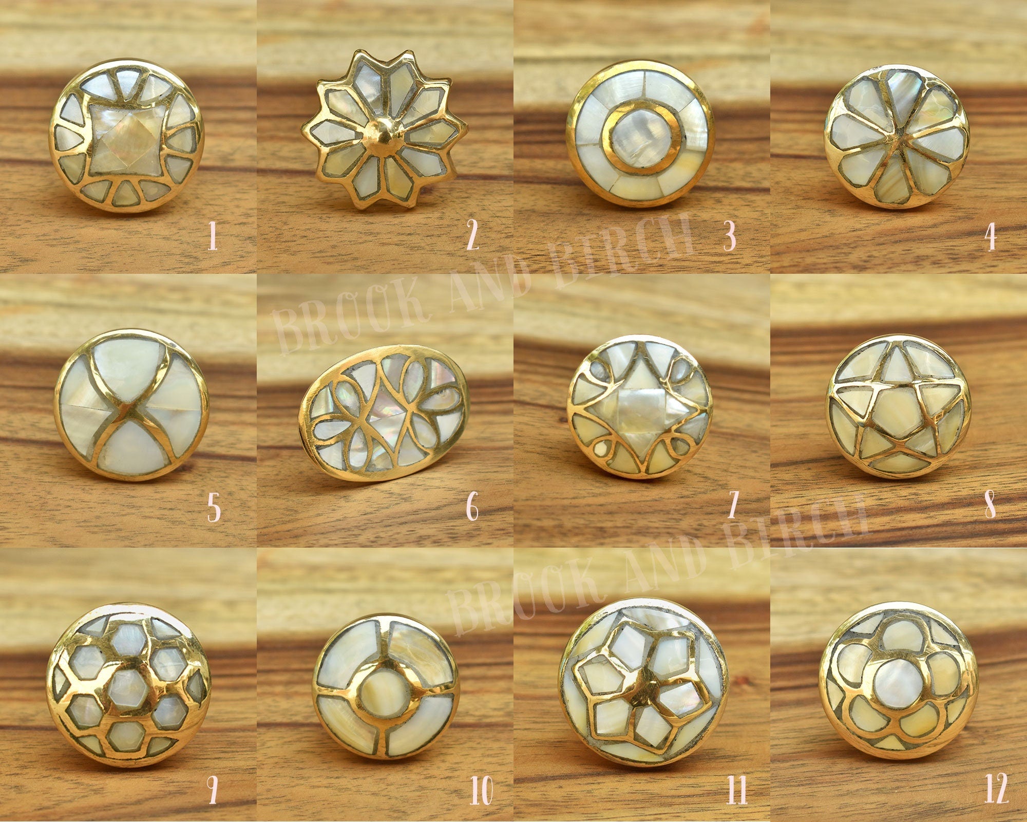 Mother of Pearl Brass Cabinet Drawer Knobs, Brass Cabinet Knob and