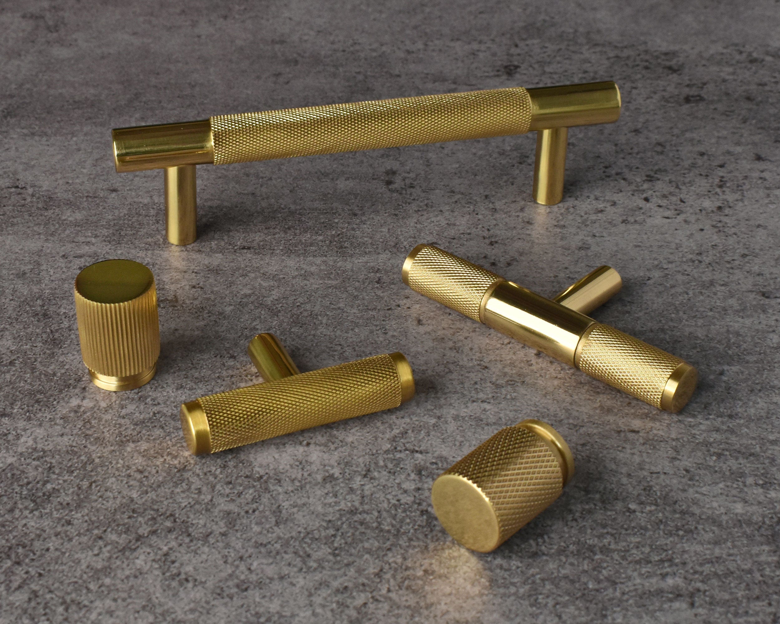 Knurled Solid Brass Kitchen Handles and Knobs Brass Door Handles Knurled  Door Wardrobe Cabinet Handles Gold Knurling Handles